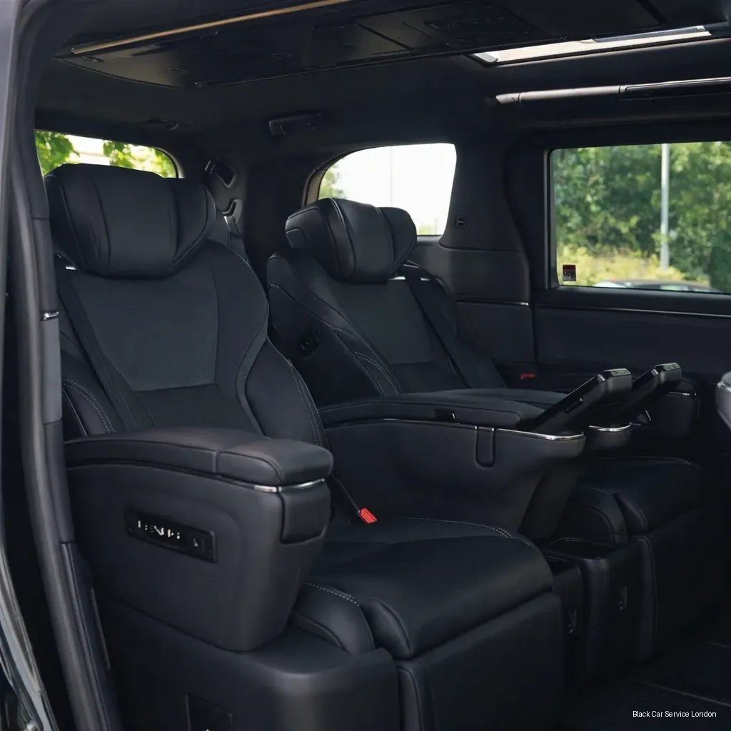 Lexus LM reclining leather captain seats in luxury chauffeur vehicle, Toyota Alphard VIP seating for executive travel London
